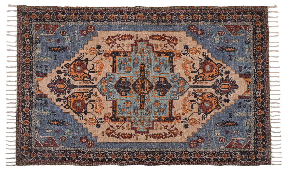 Multicolor Chenille Screen Printed Handwoven Rug