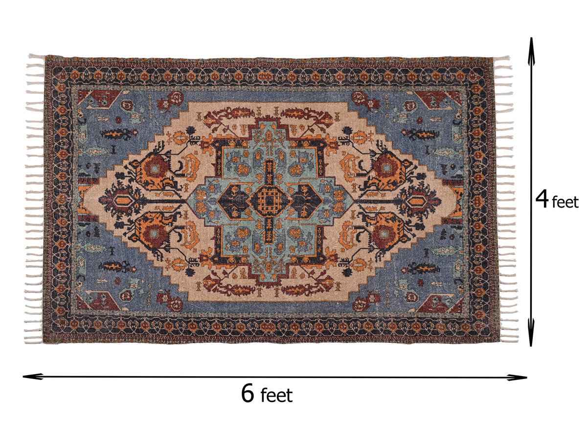 Multicolor Chenille Screen Printed Handwoven Rug