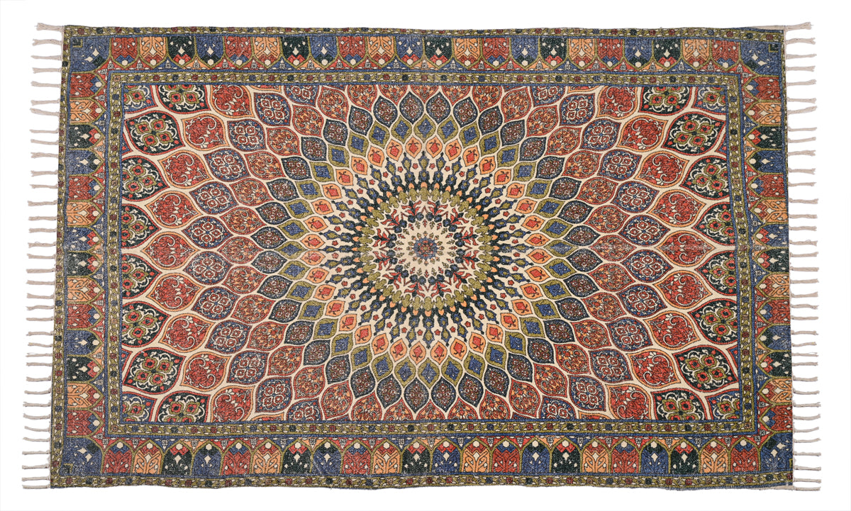 Multicolor Chenille Screen Printed Handwoven Rug