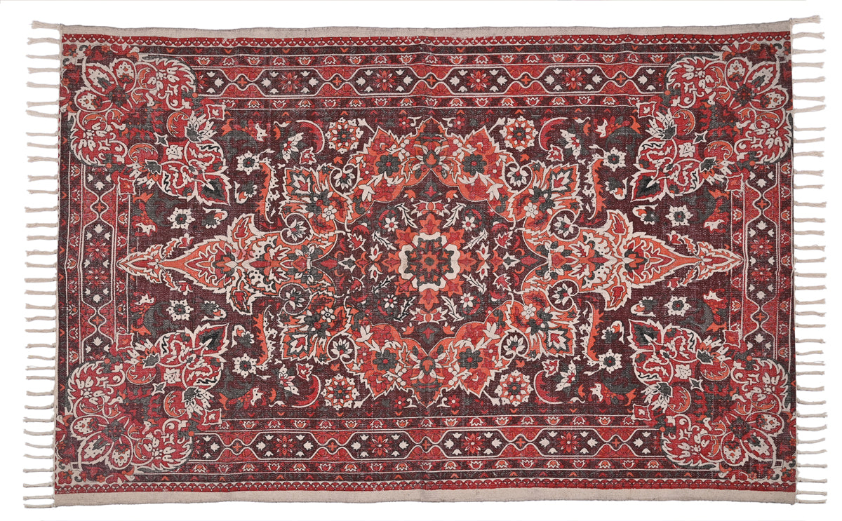 Multicolor Cotton Handwoven Printed Rug