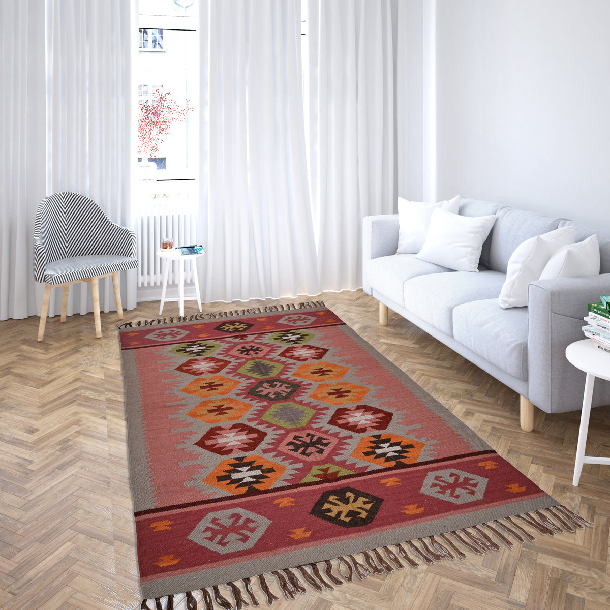 Multicolor Wool & Jute Handwoven Kilim Rug