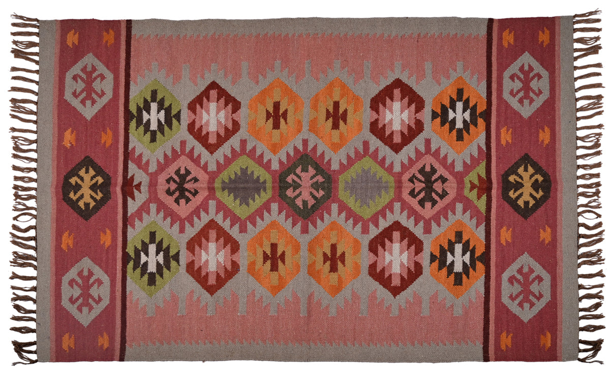 Multicolor Wool & Jute Handwoven Kilim Rug