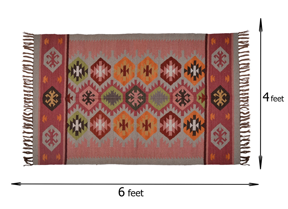 Multicolor Wool & Jute Handwoven Kilim Rug