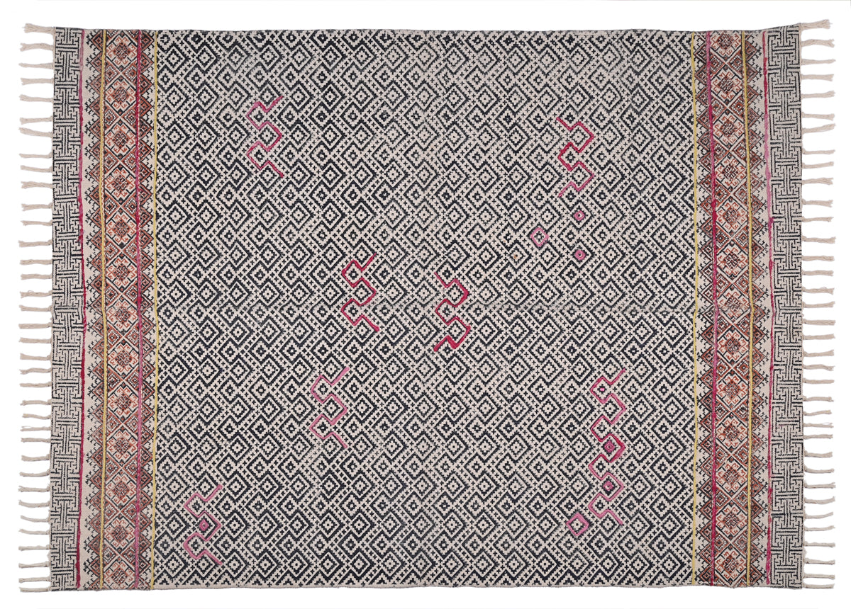 Multicolor Cotton Handwoven Printed Embrodered Rug