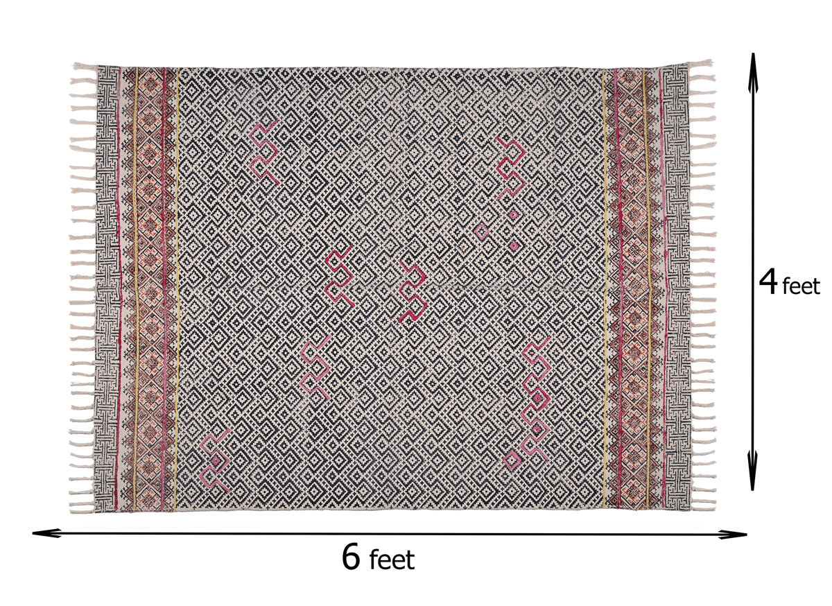 Multicolor Cotton Handwoven Printed Embrodered Rug