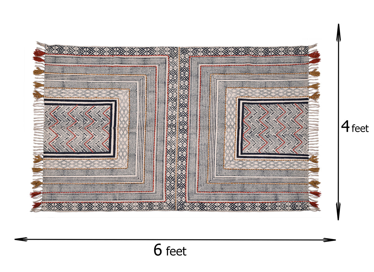 Multicolor Cotton Handwoven Printed Embrodered Rug