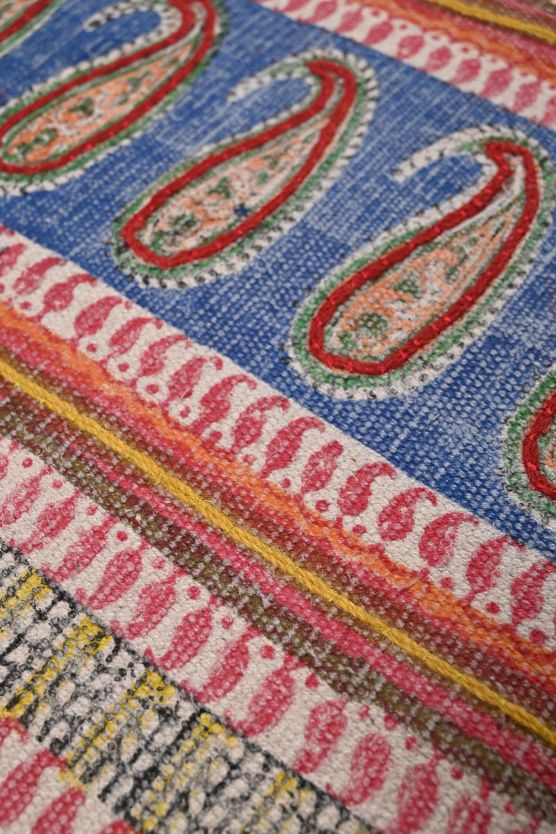 Multicolor Cotton Handwoven Printed Embrodered Rug