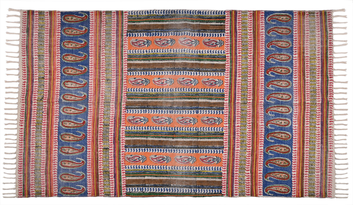 Multicolor Cotton Handwoven Printed Embrodered Rug