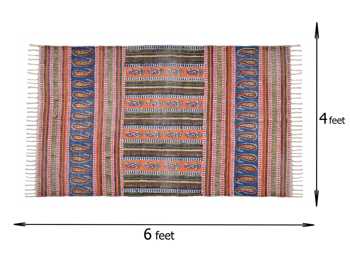 Multicolor Cotton Handwoven Printed Embrodered Rug