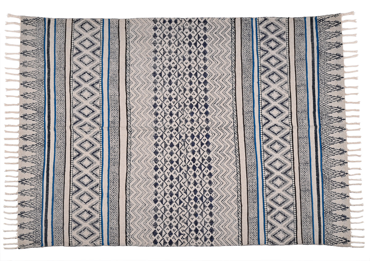 Multicolor Cotton Handwoven Printed Embrodered Rug