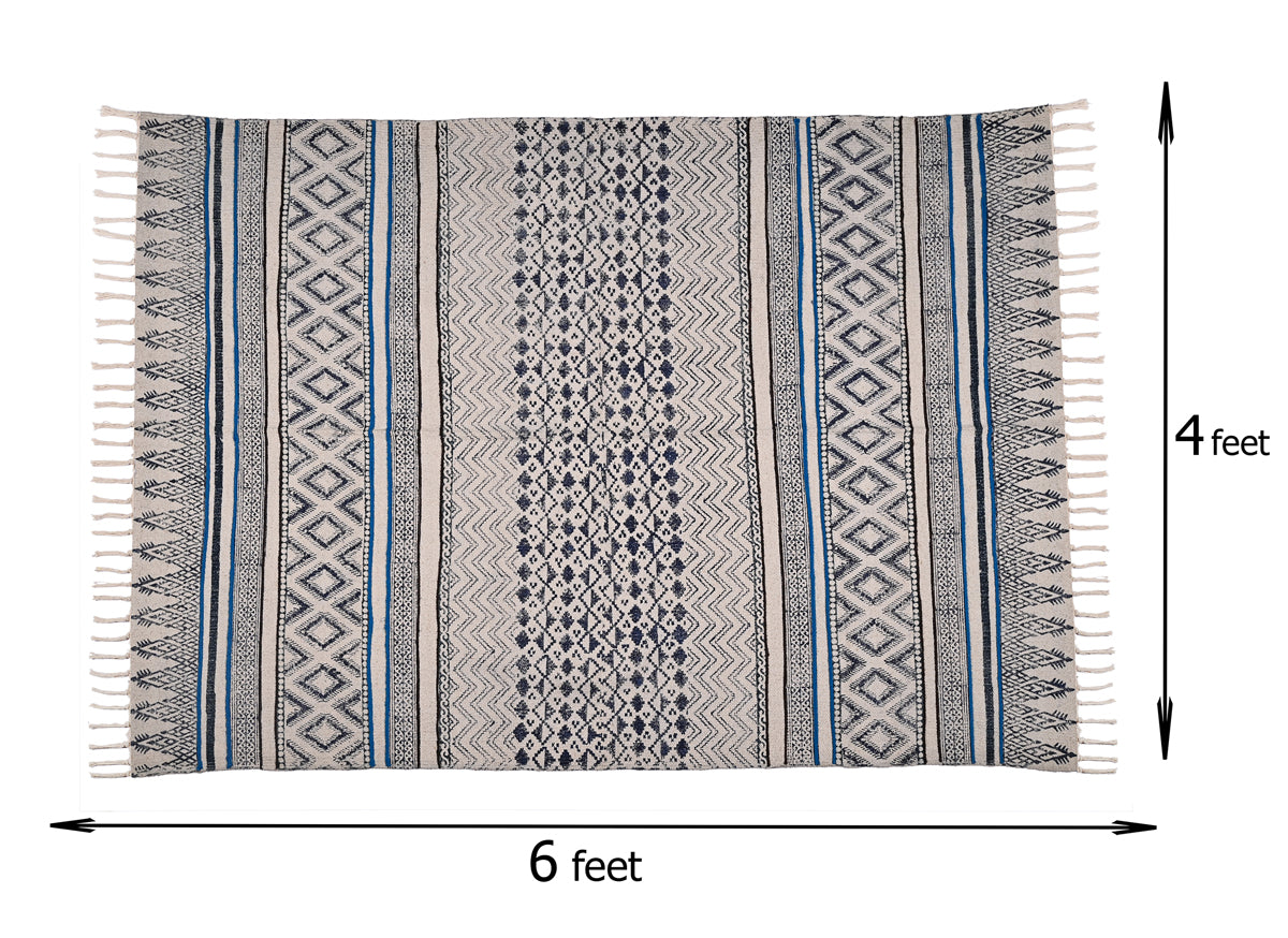 Multicolor Cotton Handwoven Printed Embrodered Rug