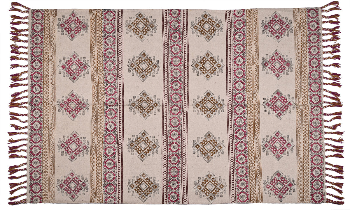 Multicolor Cotton Handwoven Printed Embrodered Rug