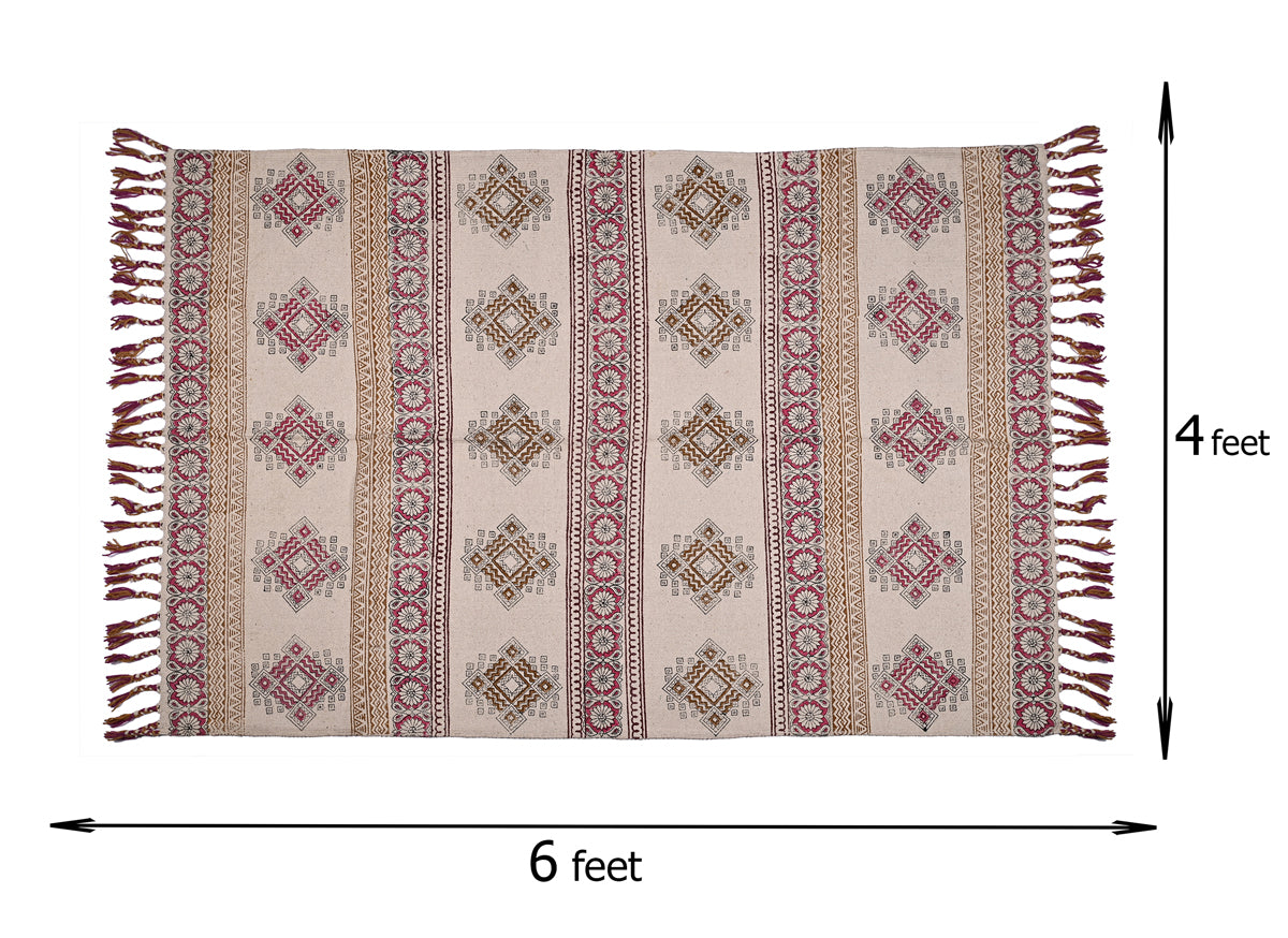 Multicolor Cotton Handwoven Printed Embrodered Rug