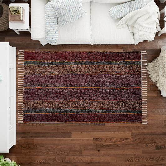 Multicolor Cotton Handwoven Printed Embrodered Rug