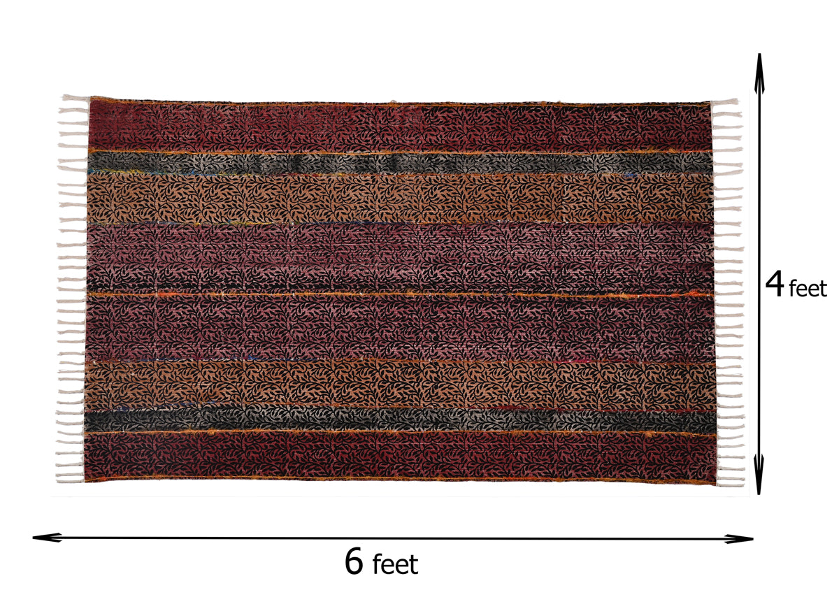 Multicolor Cotton Handwoven Printed Embrodered Rug