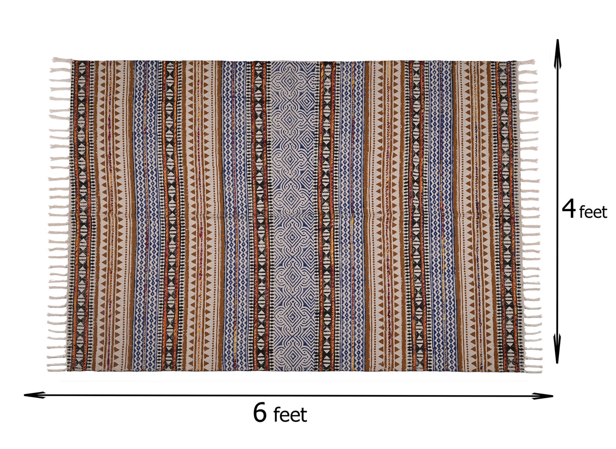 Multicolor Cotton Handwoven Printed Embrodered Rug