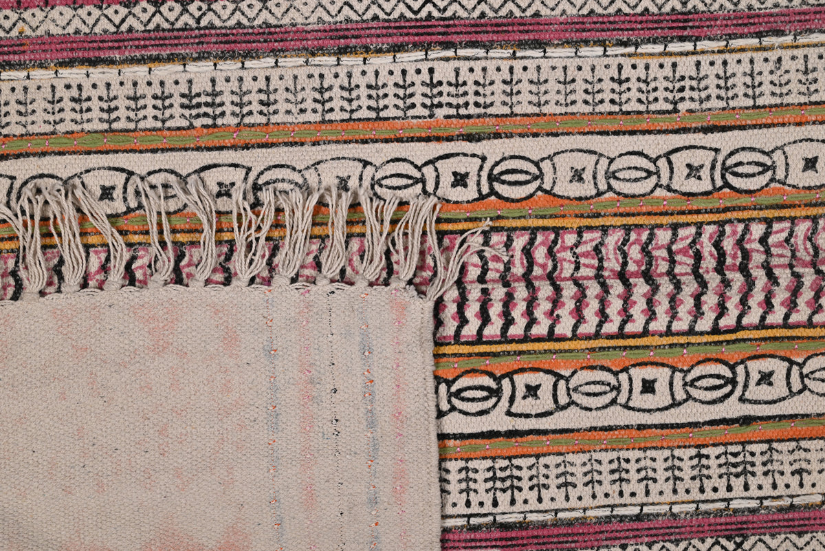 Multicolor Cotton Handwoven Printed Embrodered Rug