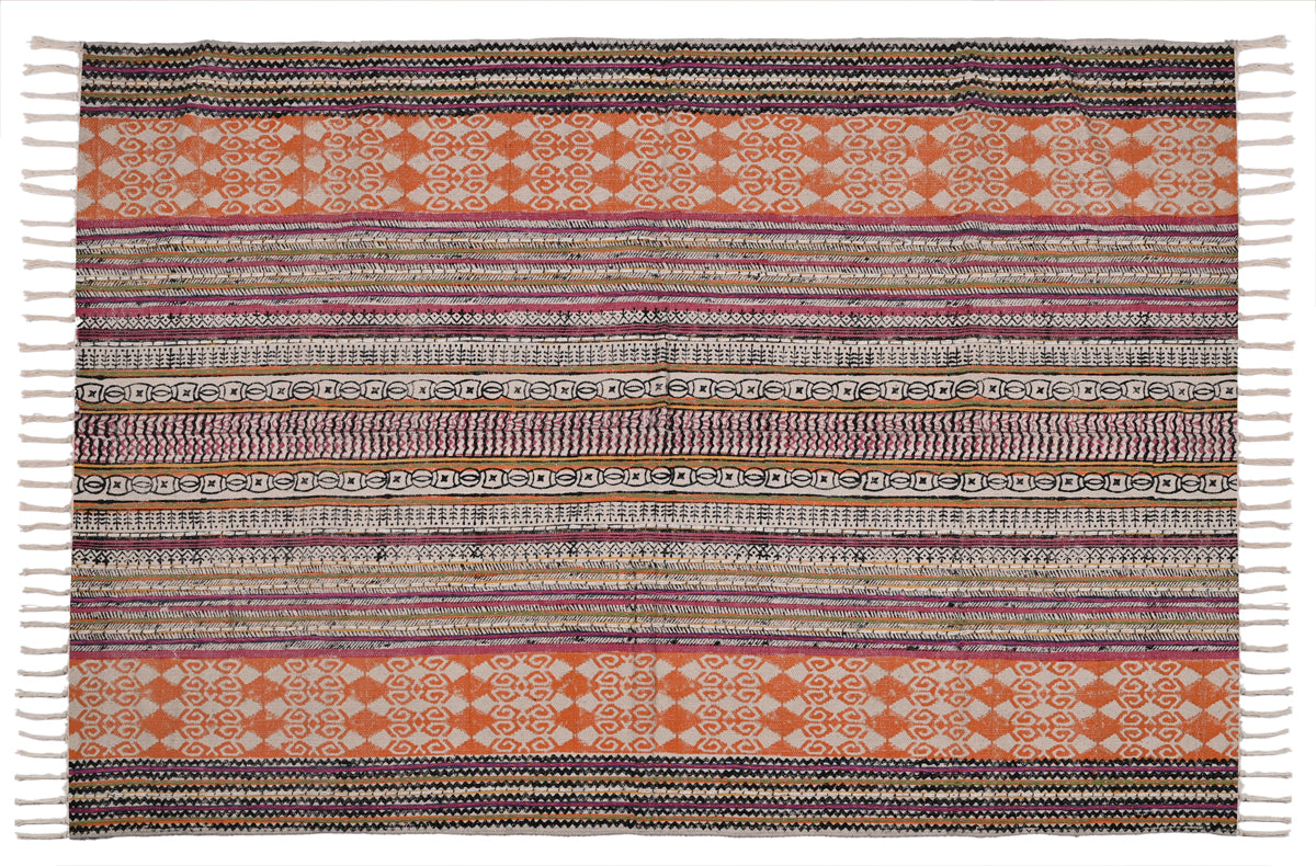 Multicolor Cotton Handwoven Printed Embrodered Rug