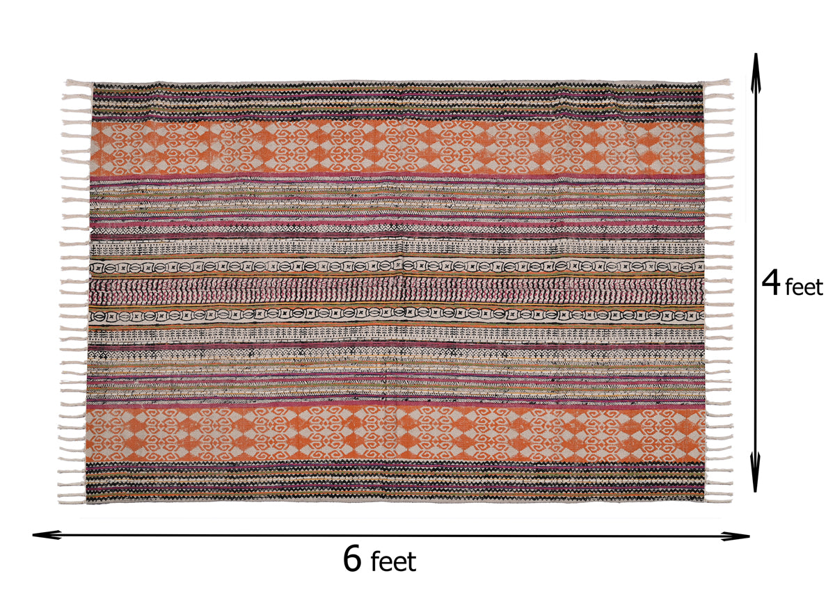 Multicolor Cotton Handwoven Printed Embrodered Rug