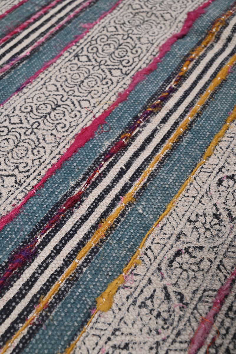 Multicolor Cotton Handwoven Printed Embrodered Rug