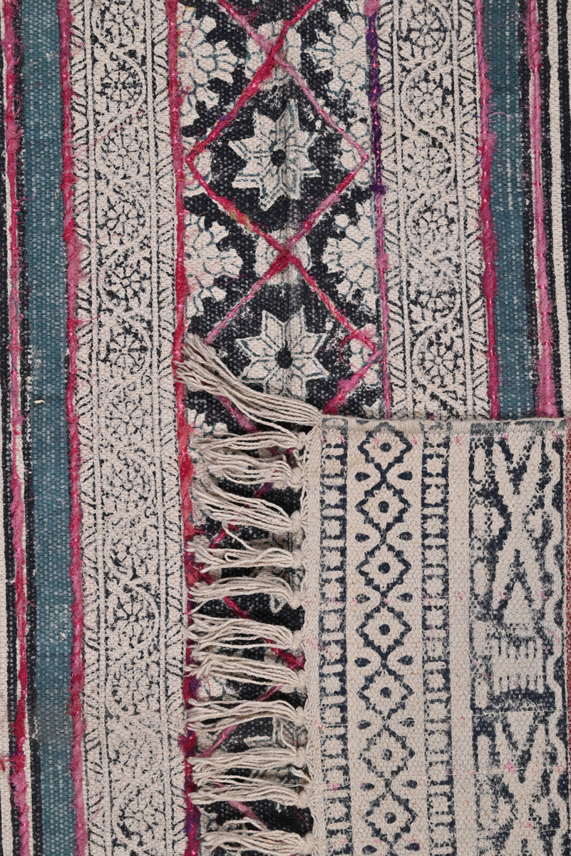 Multicolor Cotton Handwoven Printed Embrodered Rug