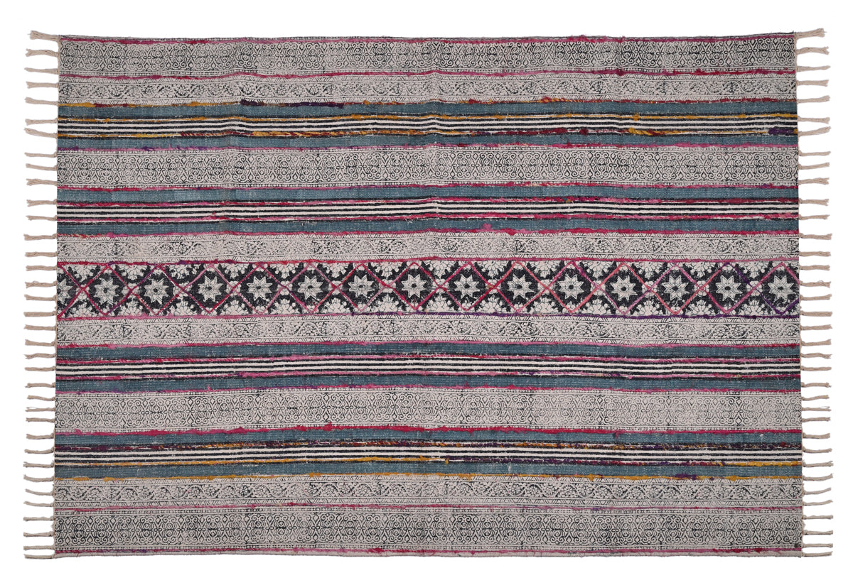 Multicolor Cotton Handwoven Printed Embrodered Rug