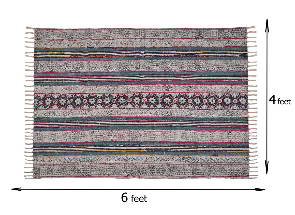 Multicolor Cotton Handwoven Printed Embrodered Rug