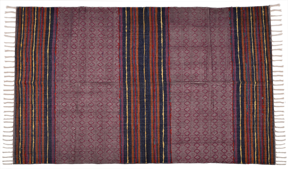 Multicolor Cotton Handwoven Printed Embrodered Rug