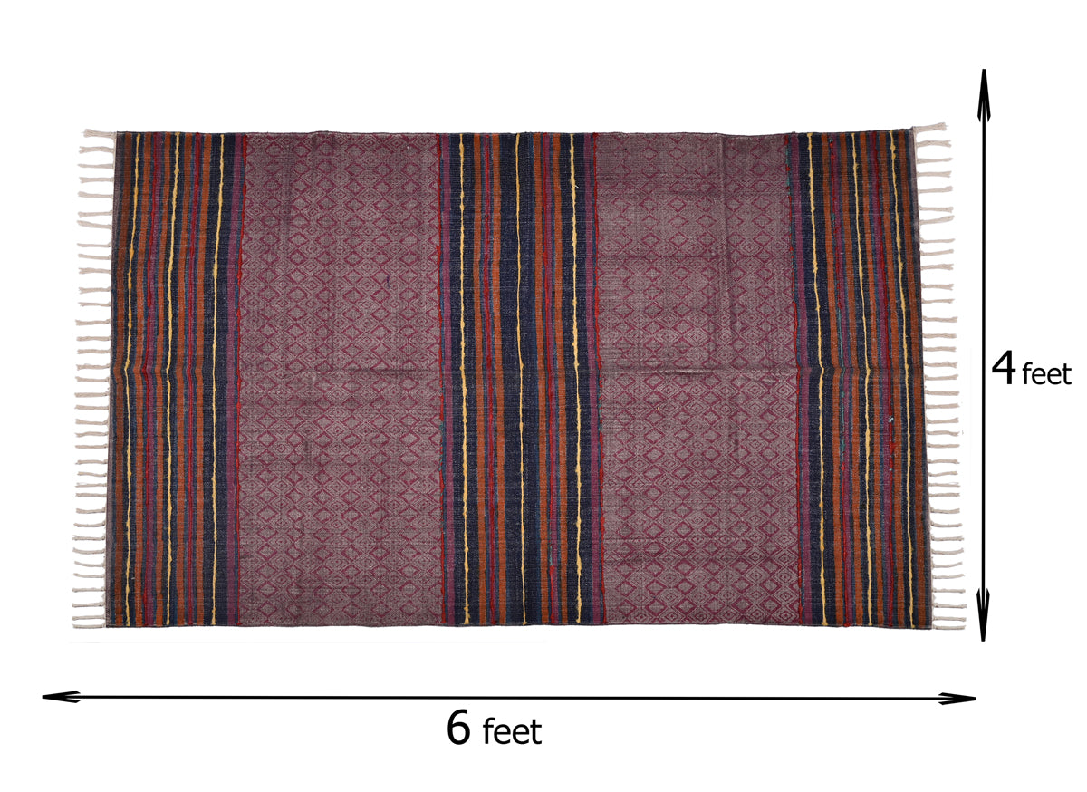 Multicolor Cotton Handwoven Printed Embrodered Rug