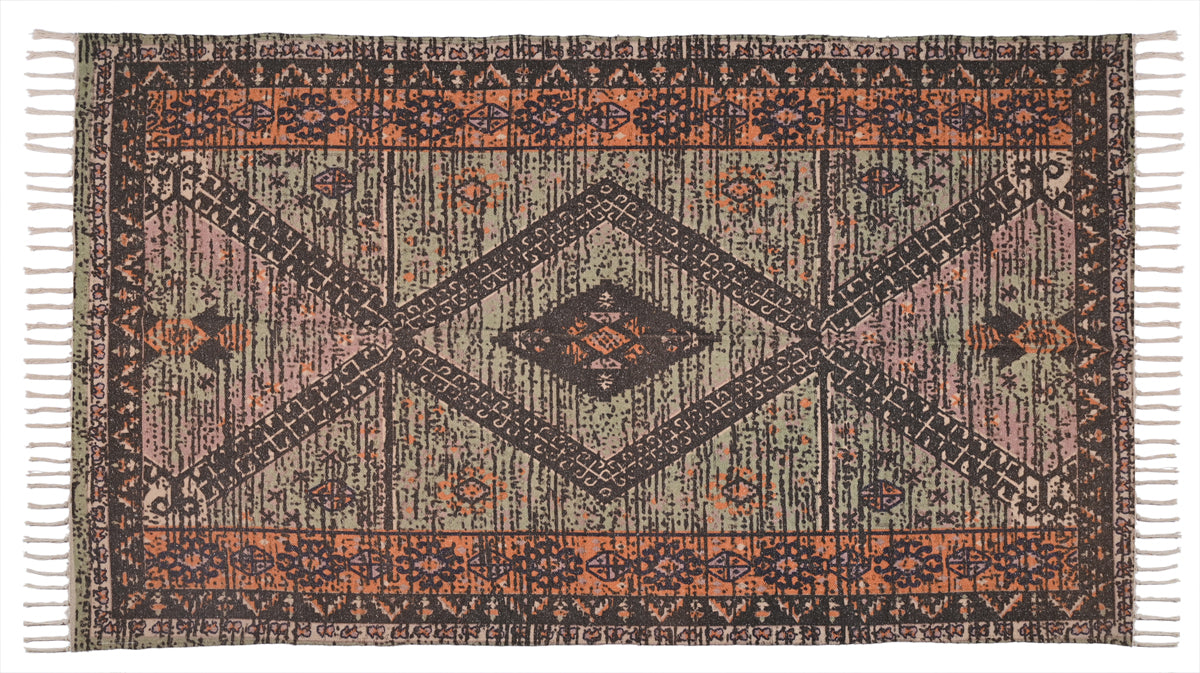 Multicolor Cotton Handwoven Printed Embrodered Rug