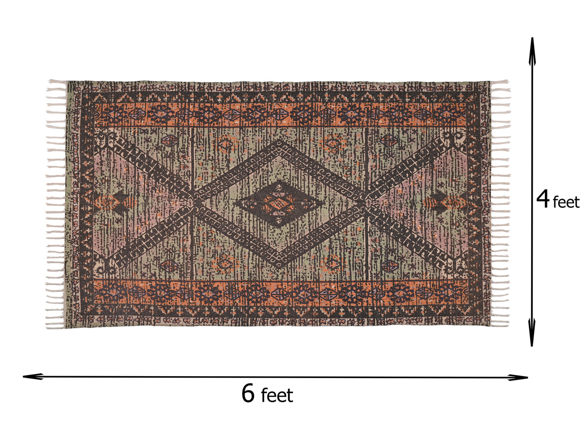 Multicolor Cotton Handwoven Printed Embrodered Rug