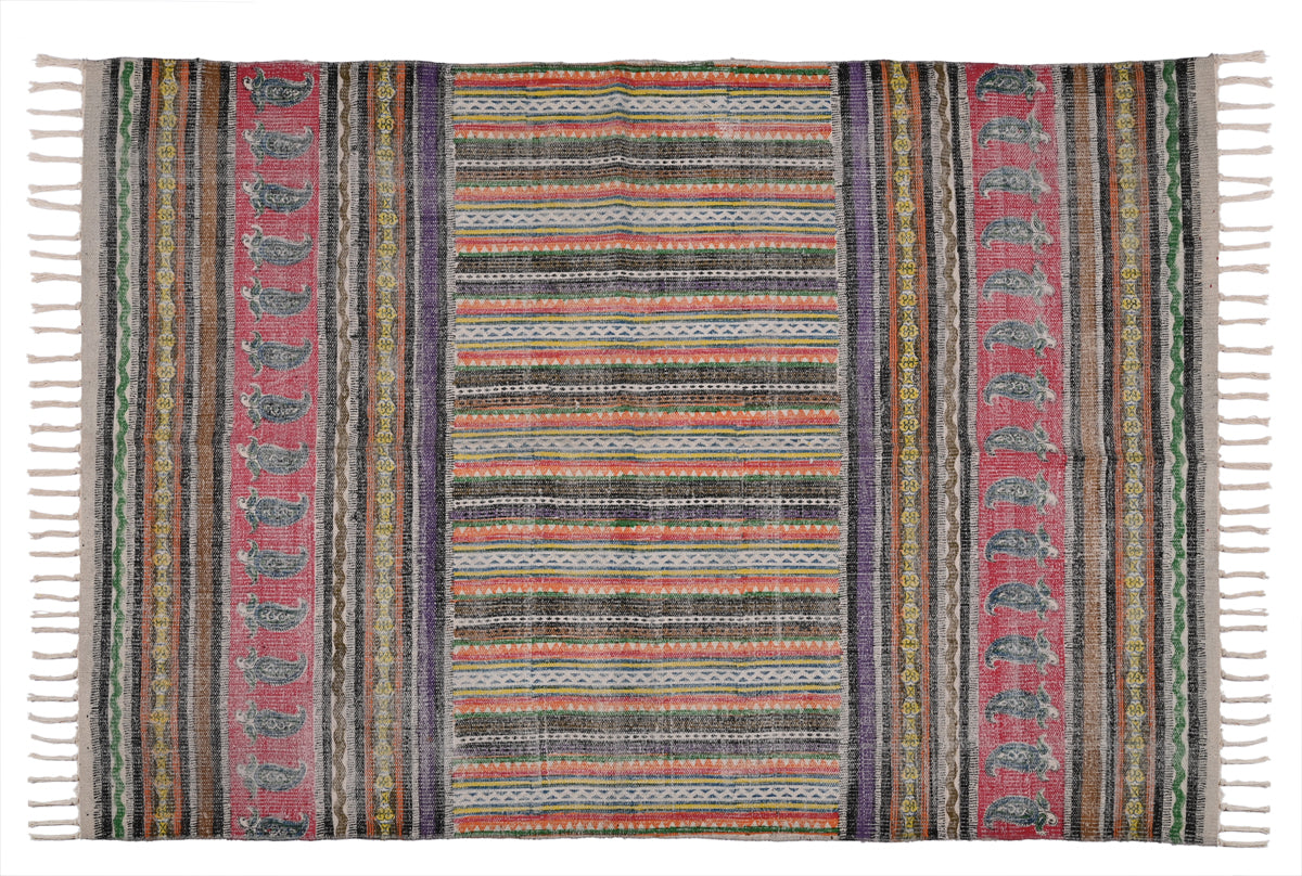 Multicolor Cotton Handwoven Printed Rug