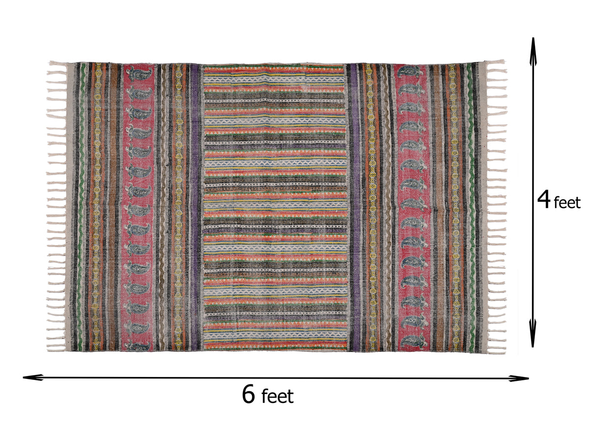 Multicolor Cotton Handwoven Printed Rug