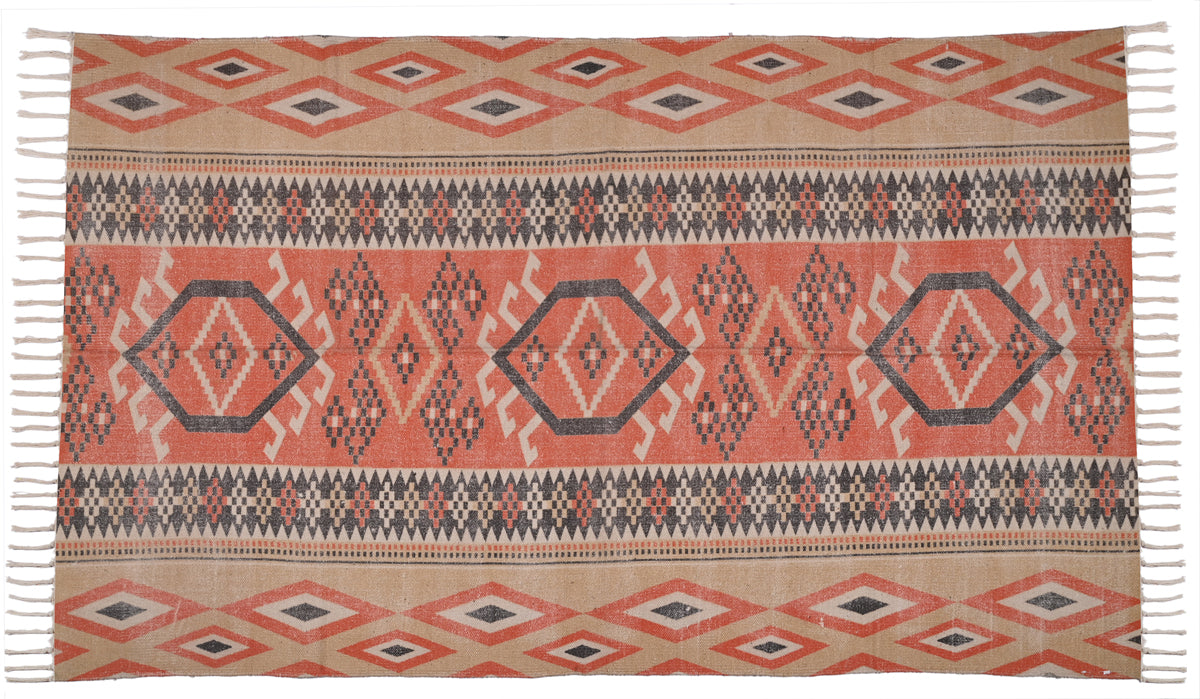 Multicolor Cotton Handwoven Printed Rug