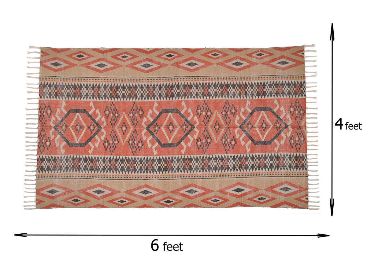 Multicolor Cotton Handwoven Printed Rug