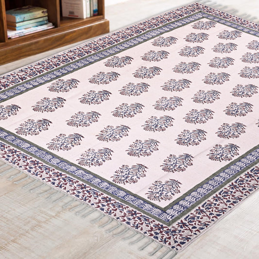 Multicolor Cotton Handwoven Block Printed Rug