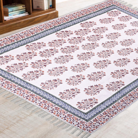 Multicolor Cotton Handwoven Block Printed Rug