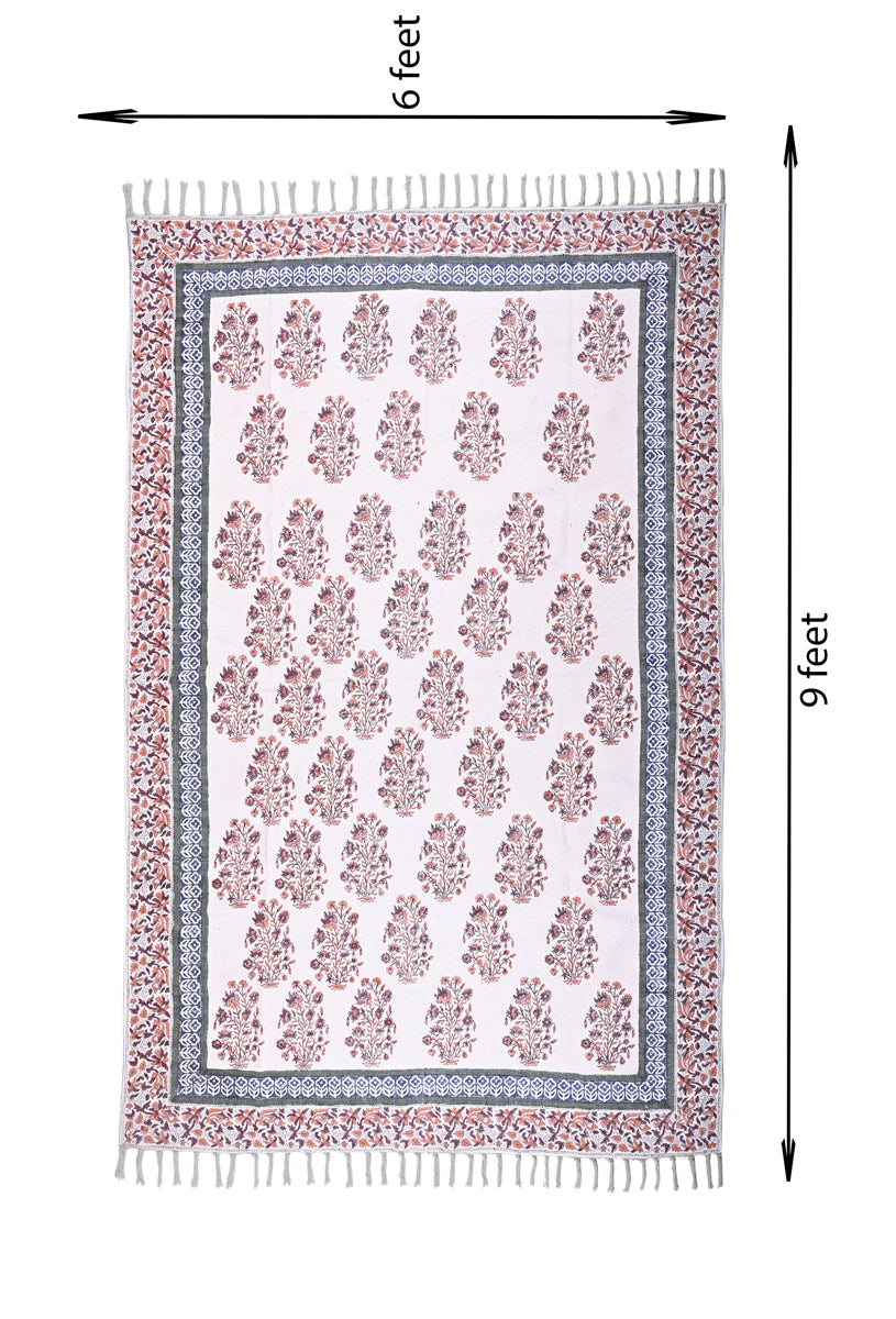 Multicolor Cotton Handwoven Block Printed Rug