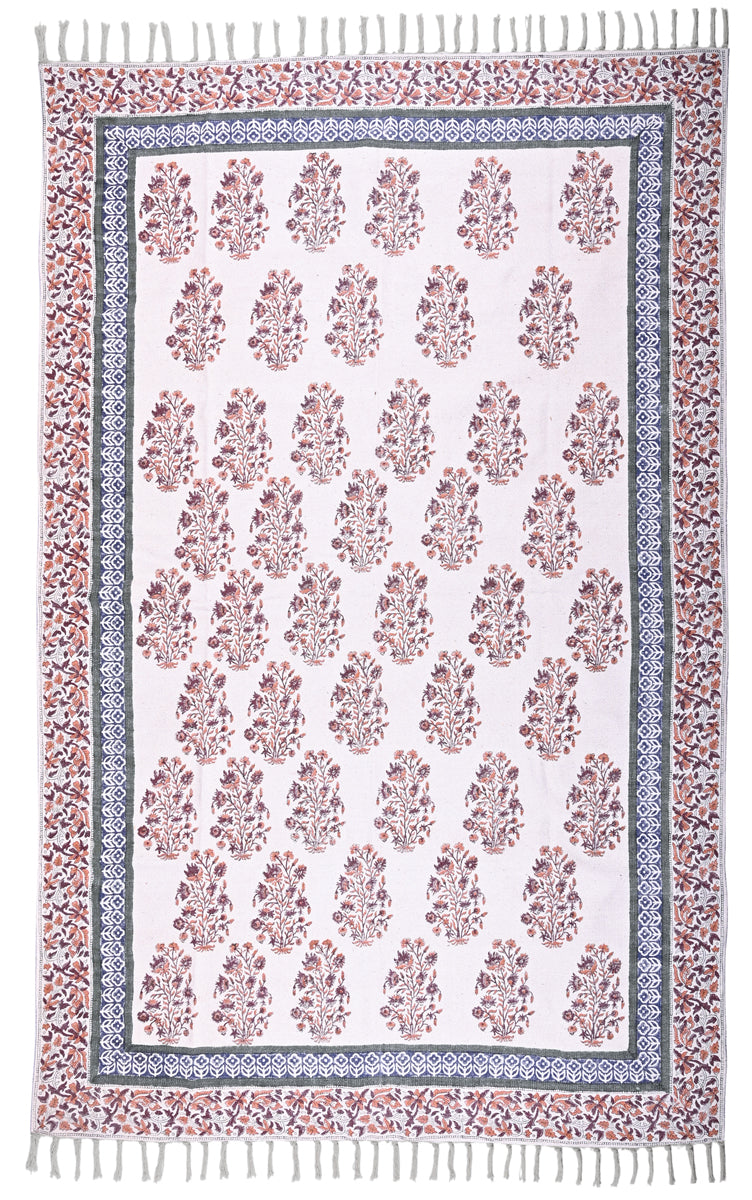 Multicolor Cotton Handwoven Block Printed Rug