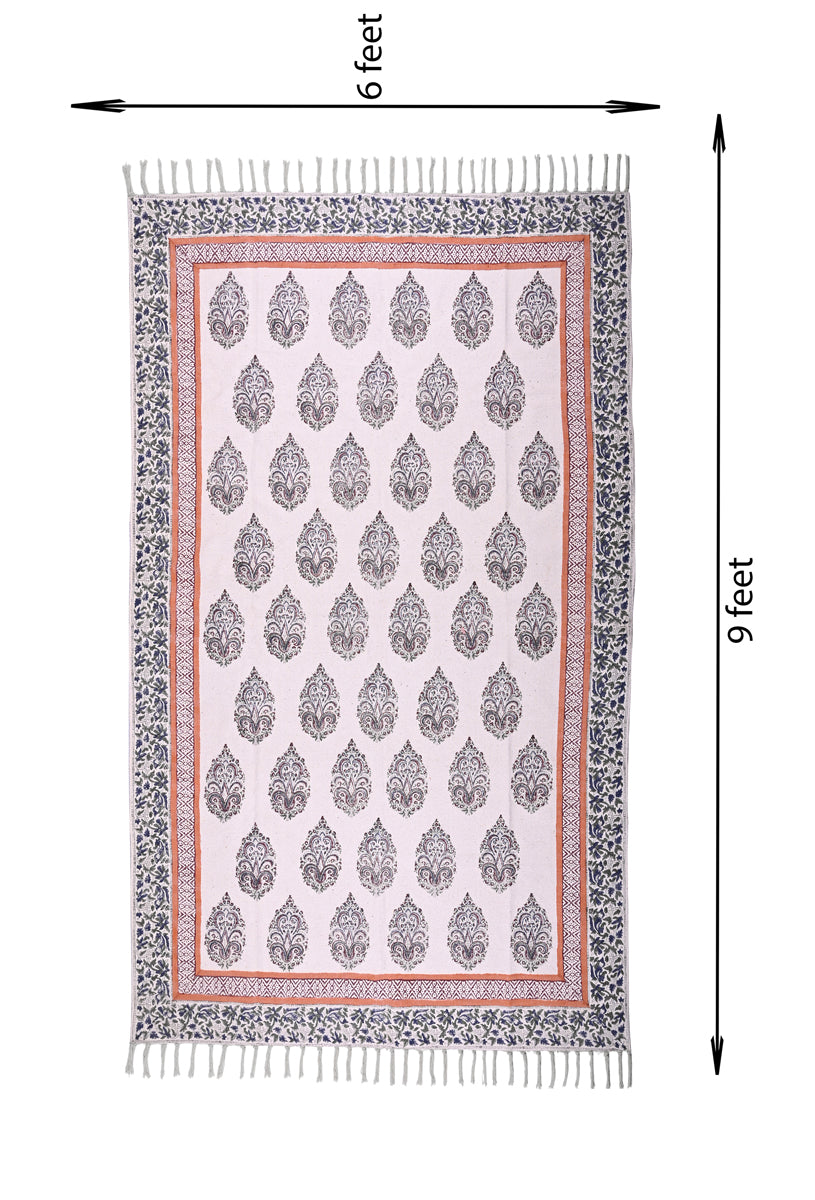 Multicolor Cotton Handwoven Block Printed Rug