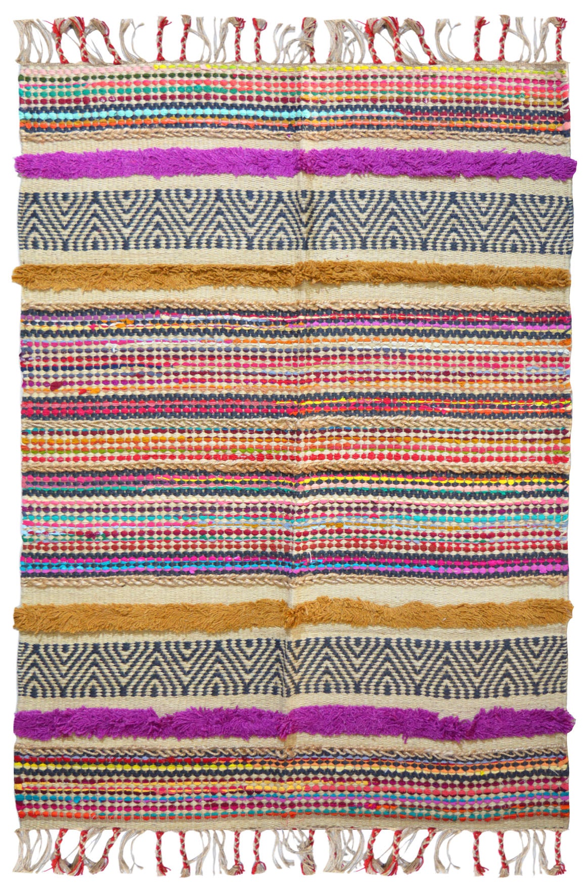 Multi Colour 100 % Cotton Hand Woven Dhurrie