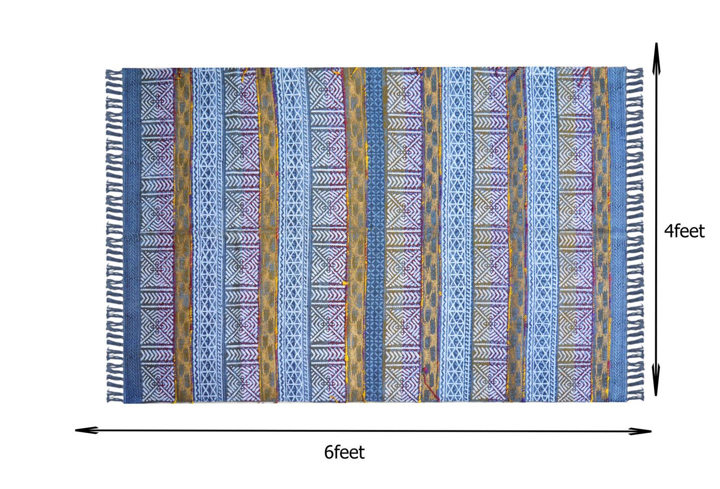 Multi Colour Cotton 4x6 Feet Hand Woven Printed Dhurrie